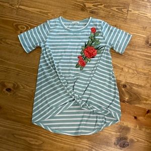 Boutique Top, floral with stripes M/L